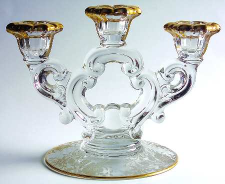 Wildflower Clear (Gold Trim, Stem 3121) 3 Light Candlestick (3400/638)