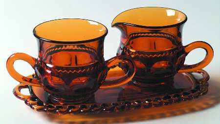 Color Crown Amber (Dark) Creamer, Sugar and Tray Set