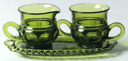 Color Crown Green Creamer, Sugar and Tray Set