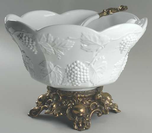 Harvest Milk Glass Punch Bowl W/Metal Stand/Plastic/Gold Ladle
