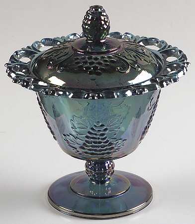 Harvest Carnival (Blue) Footed Candy Dish & Lid