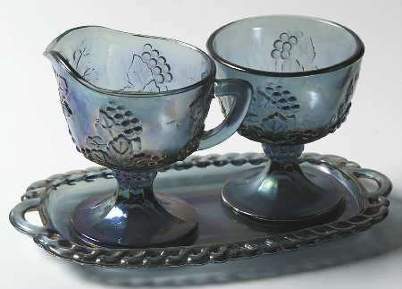 Harvest Carnival (Blue) Creamer, Sugar and Tray Set