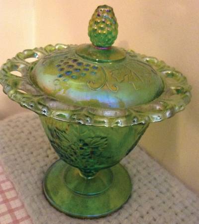 Harvest Carnival (Green) Footed Candy Dish & Lid