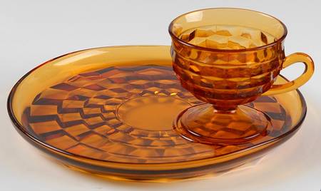 Whitehall Gold (Harvest Gold) Snack Plate & Cup Set