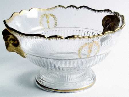 Gadroon Clear (Gold Trim) 9" Footed Rams Head Bowl