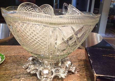 Baroque Punch Bowl W/Metal Stand