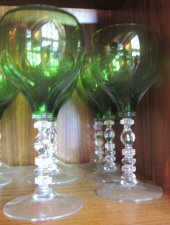 Tally Ho (Green Bowl, Clear Stem, Stem 1402) Water Goblet