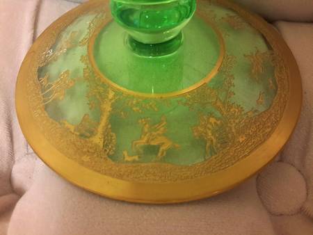Imperial Hunt Scene Green (Gold Encrusted) Single Light Candlestick