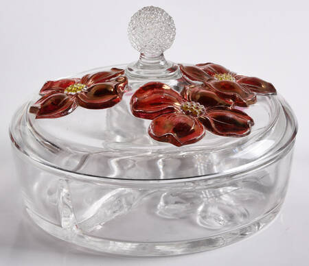 Dogwood Ruby Clear (Red Flower on Clear) 3-Part Candy Box with Lid