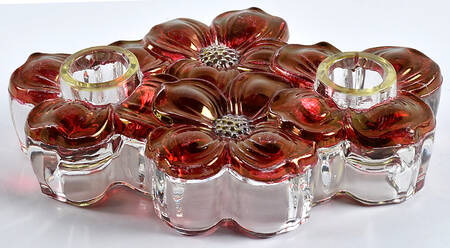 Dogwood Ruby Clear (Red Flower on Clear) Double Light Candlestick