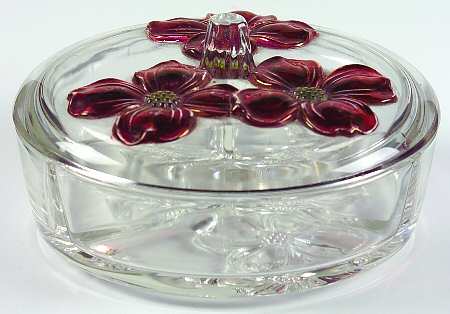 Dogwood Ruby Clear (Red Flower on Clear) 3-Part Candy Box with Lid