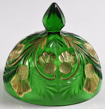 Thistle Emerald Green and Gold Lid for Round Butter