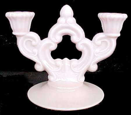 3400 Crown Tuscan (Pink Opaque) 3400/647 2 Light Candlestick (Round Base)
