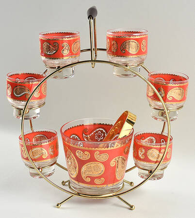 Paisley 9 Piece Beverage Set w/Ferris Wheel Stand (6 CCT, CIB, IBTONG, MSFWB9)