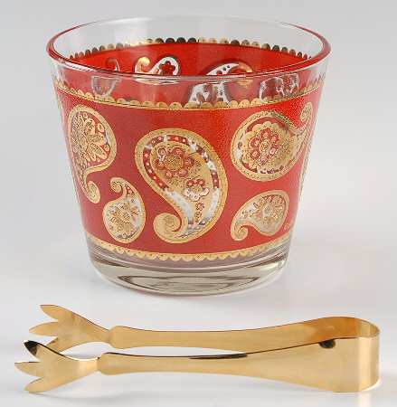 Paisley Ice Bucket with Tongs