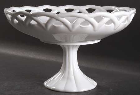 Lace Edge Milk Glass Large Footed Fruit Bowl