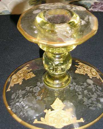 Apple Blossom Yellow (Stem 3400, Gold Encrusted) Single Light Candlestick