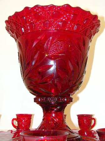 Wild Rose Ruby Punch Bowl with Stand