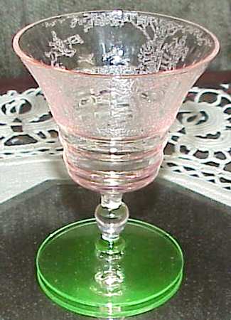 Imperial Hunt Scene (Pink Bowl, Green Foot) Low Sherbet