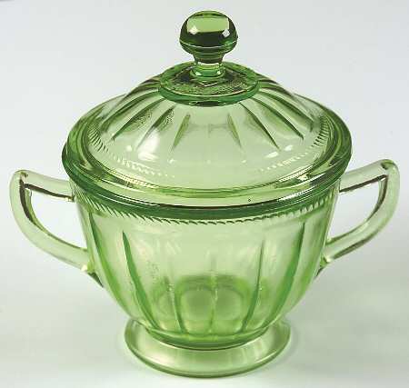 Colonial Fluted Green Sugar Bowl & Lid