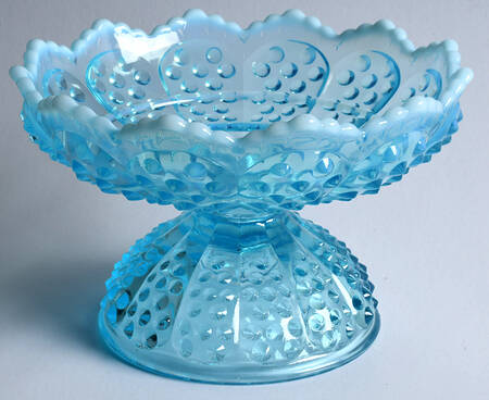 Hobnail Blue (Opalescent) Footed Candle Bowl