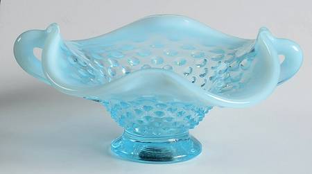Hobnail Blue (Opalescent) 6" Square Handled Bon Bon