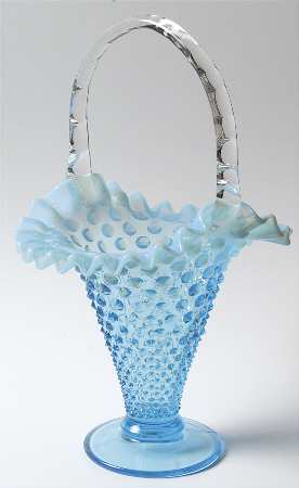 Hobnail Blue (Opalescent) #389 Hobnail 12" Footed Basket