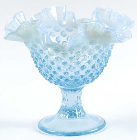 Hobnail Blue (Opalescent) Round Compote (Height X Width)