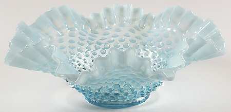 Hobnail Blue (Opalescent) 11" Round Crimped Bowl