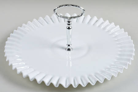Hobnail Milk Glass 13" Tray with Center Metal Handle