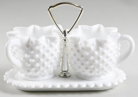 Hobnail Milk Glass Star Shape Sugar and Creamer on Tray