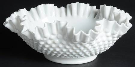 Hobnail Milk Glass 11" Round Double Crimped Bowl