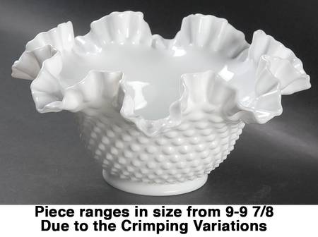 Hobnail Milk Glass 9" Round Crimped Bowl