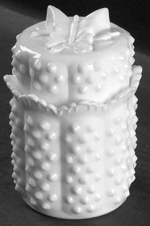 Hobnail Milk Glass Cylindrical Candy Jar & Lid