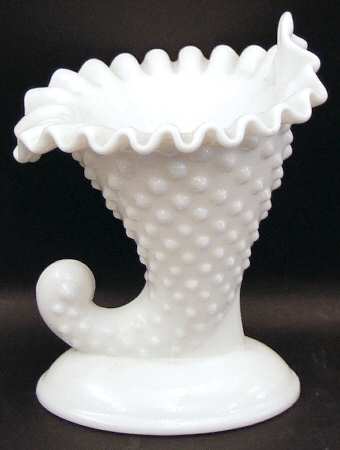 Hobnail Milk Glass Large Cornucopia Candleholder
