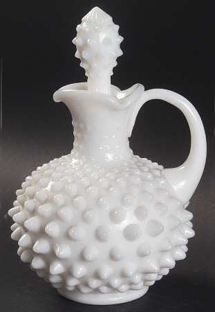 Hobnail Milk Glass Handled Cruet & Stopper