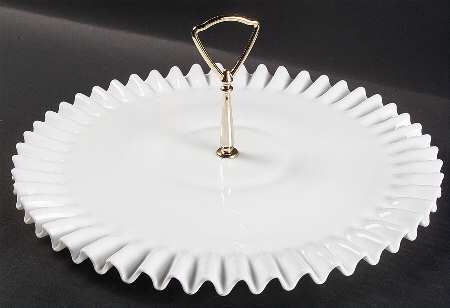 Hobnail Milk Glass 13" Tray with Center Metal Handle