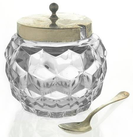 American Clear (Stem 2056) 3" Necked Rose Bowl w/Metal Lid and Spoon