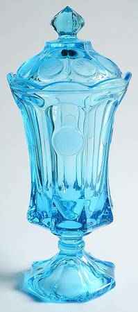 Coin Glass Dark Blue (Older) Footed Urn & Lid