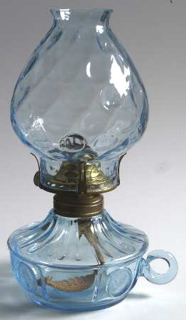 Coin Glass Dark Blue (Older) Oil Courting Lamp with Globe