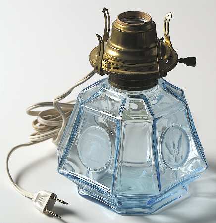 Coin Glass Dark Blue (Older) Oil Coach Lamp, Base Only
