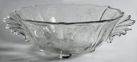 Meadow Rose Clear Handled 4-Toed Bowl (Baroque Shape)