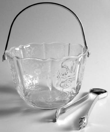 Meadow Rose Clear Ice Bucket with Handle & Tongs (Baroque Shape)