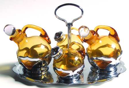 Farber Crystal (Chrome) (9 Pc) Condiment Set (2 Cruest,Salt/Pepper & Tray)