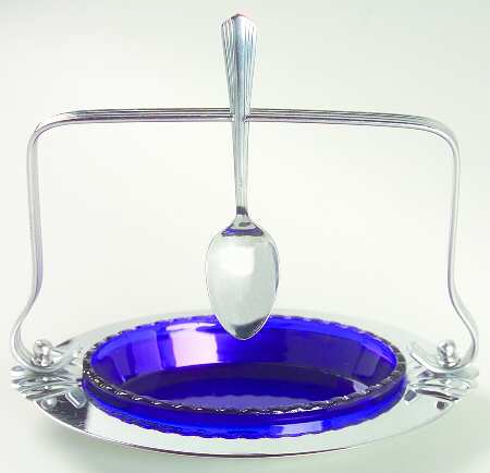 Farber Crystal (Chrome) Metal Preserve with Spoon & Royal Blue Liner