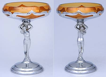 Farber Crystal (Chrome) 7" Nude Stem Open Compote