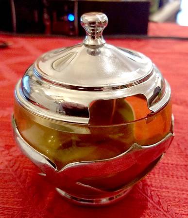 Farber Crystal (Chrome) Sugar Cuber & Lid No Metal Tongs