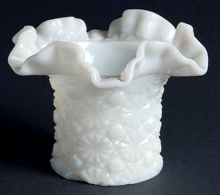 Daisy and Button Milk Glass Crimped Hat Vase