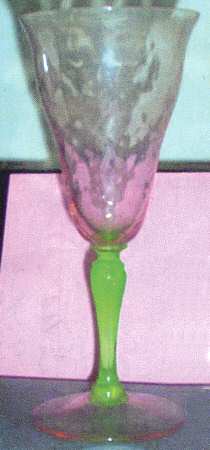 7541 Pink Green (Green Stem) Water Goblet