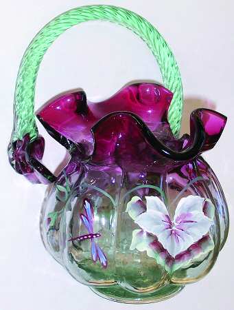 Dragonfly &amp; Flower on Rubina Verde by Fenton